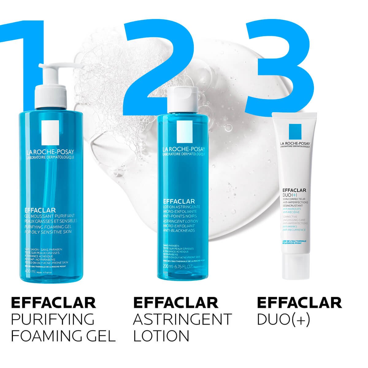 La Roche Posay ProductPage Acne Effaclar Cleansing Foaming Gel 400ml routine